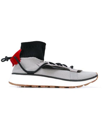 Adidas Originals By Alexander Wang 30毫米"run"弹力网&皮革运动鞋 In Grey