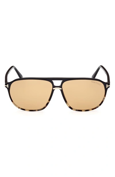 Tom Ford Bruce 61mm Polarized Navigator Sunglasses In Brown