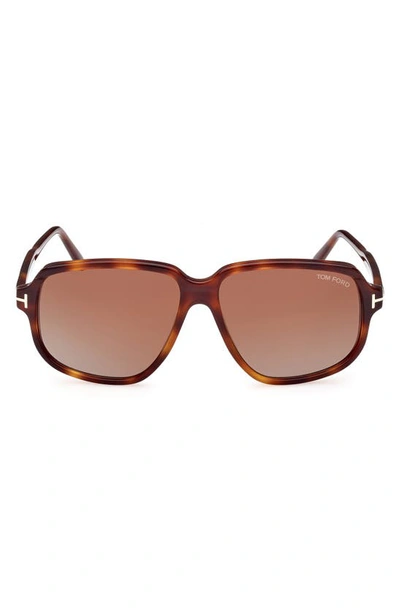 Tom Ford Anton 59mm Square Sunglasses In Shiny Blonde Havana / Brown