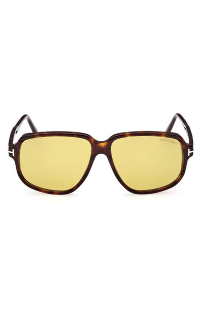 Tom Ford Anton 59mm Square Sunglasses In Shiny Dark Havana / Amber