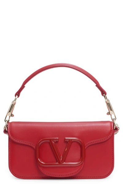 Valentino Garavani Small Locò Leather Shoulder Bag In Ju5 Rouge Pur