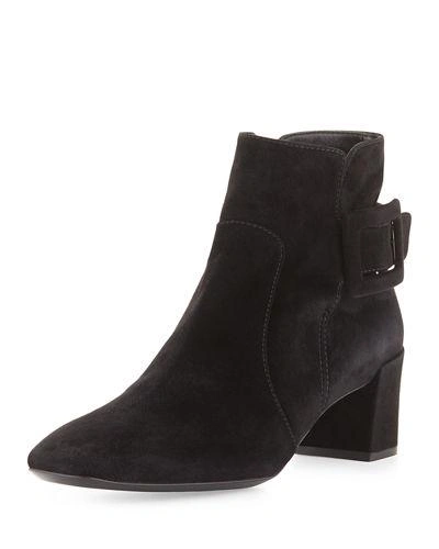 Roger Vivier Polly Suede Side-buckle Ankle Boot, Black