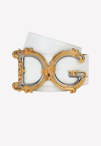 Dolce & Gabbana Belt With Dg Logo Buckle - Bianco In White