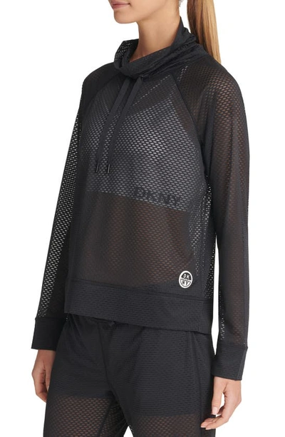 Dkny Sports Women's Honeycomb Mesh Funnel-neck Pullover Top In Black