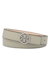 Tory Burch Logo Reversible Leather Belt In Pine Frost/ Cream/ Silver