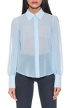 Alexia Admor Zayn Blouson Sleeve Button-up Shirt In Halogen Blue