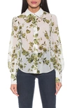 Alexia Admor Rylin Silky Front Button Blouse In Sage Floral