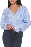 Alexia Admor Tammi Oversize Stripe Boyfriend Button-up Shirt In Blue Stripe