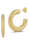 Chloe & Madison Chloe And Madison 14k Over Silver Flattened Twisted Hoops In Gold