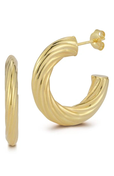 Chloe & Madison Chloe And Madison 14k Over Silver Flattened Twisted Hoops In Gold