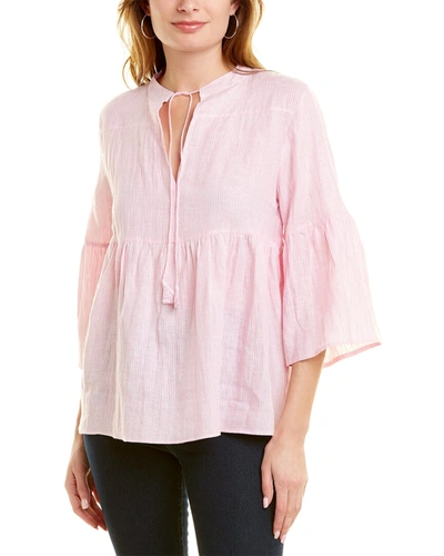 Pomegranate Tiered Linen Peasant Blouse In Pink