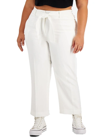 Bar Iii Plus Womens Mid-rise Tie-waist Cropped Pants In White