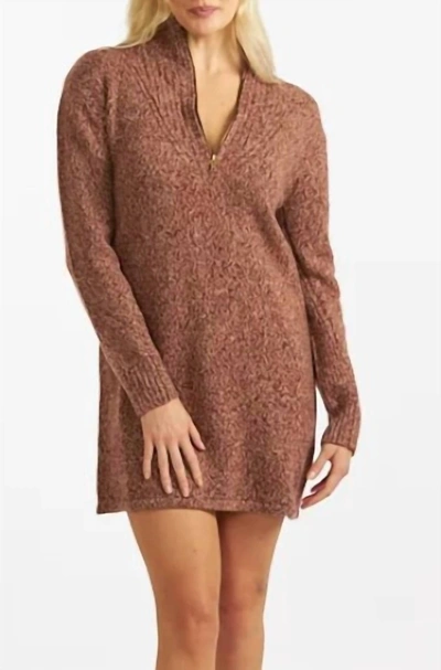 Monrow Marled Wool Cashmere Half Zip Sweater Dress In Brown