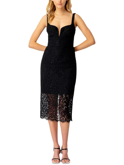 BARDOT WOMENS PLUNGING MIDI COCKTAIL AND PARTY DRESS