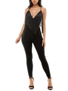 BEBE JUNIORS WOMENS V-NECK FRINGE JUMPSUIT