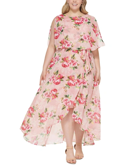 Jessica Howard Plus Womens Floral Print Hi-low Maxi Dress In Pink
