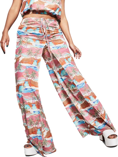 Royalty By Maluma Womens Tropical Printed Drawstring Wide Leg Pants In Multi
