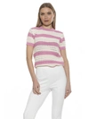 Alexia Admor Chloe Stripe Short Sleeve Open Knit Top In Beige