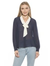 Alexia Admor Serena Long Sleeve Tie Neck Blouse In Blue