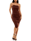 ALMOST FAMOUS JUNIORS WOMENS RUCHED STRETCH MIDI BODYCON DRESS