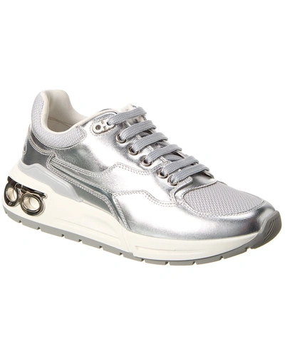 Ferragamo Cosma Low Leather Sneaker In Silver