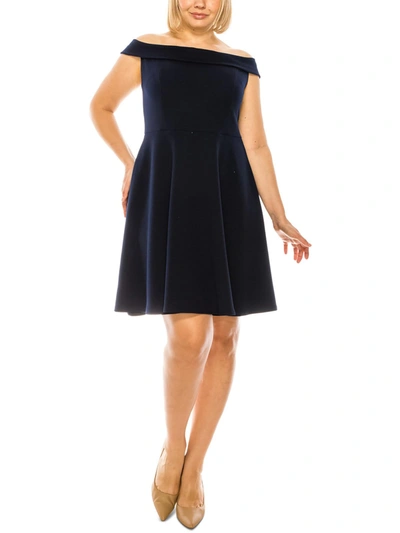 B Darlin Plus Womens Knit Off-the-shoulder Cocktail And Party Dress In Blue