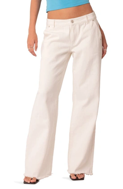 Edikted Dahlia Low Rise Fray Hem Straight Leg Jeans In White