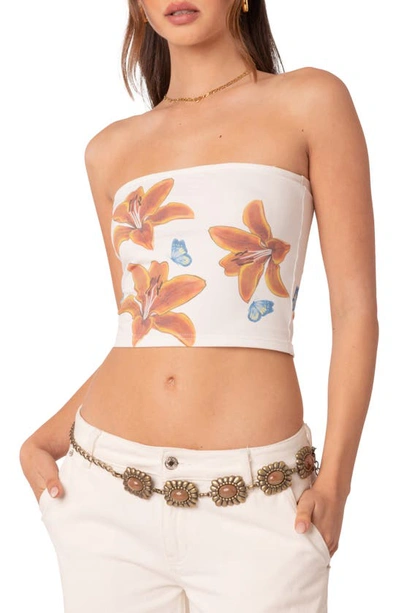 EDIKTED EDIKTED TIGER LILY PRINT COTTON TUBE TOP
