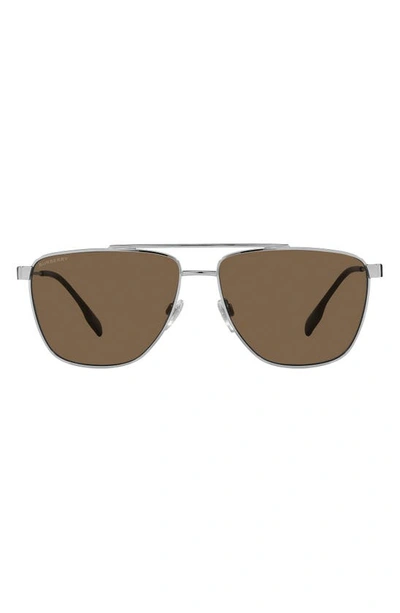 Burberry Blaine 61mm Pilot Sunglasses In Silver_dark_brown