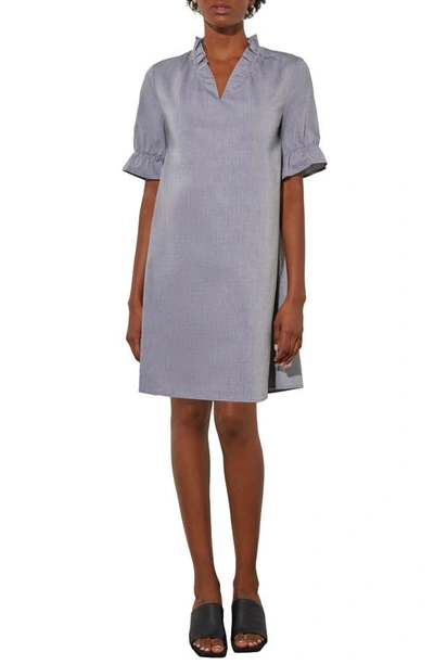 Ming Wang Ruffle Sleeve Cotton Shift Dress In White/black