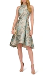 ADRIANNA PAPELL FLORAL JACQUARD FIT & FLARE DRESS