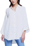 L Agence Harbor Oversize Tab Sleeve Linen Blend Button-up Shirt In Ivory