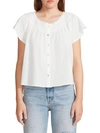 BB DAKOTA BY STEVE MADDEN WOMENS SMOCKED NECK DOTTED BUTTON-DOWN TOP