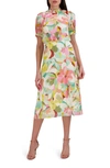 Julia Jordan Floral Puff Sleeve Midi Dress In Ivory Multi
