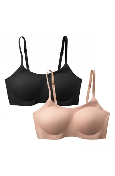 Eby 2-pack Adjustable Support Bralettes In Black/ Nude