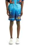 Casablanca Graphic-print Silk Shorts In Fond Marin