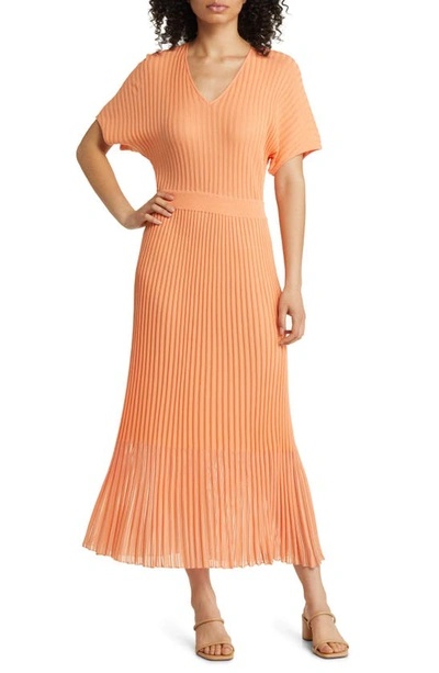 Misook Rib Knit A-line Dress In Citrus Blossom/ White