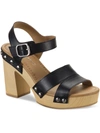 SUN + STONE DELESTEP WOMENS FAUX LEATHER ANKLE STRAP BLOCK HEELS