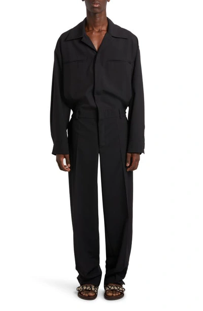 Valentino Tailored Long Sleeve Virgin Wool Jumpsuit In Black