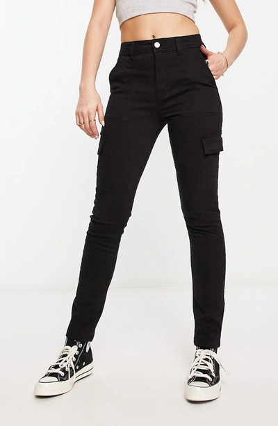 Asos Design Skinny Stretch Cotton Cargo Trousers In Black