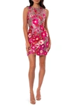 Helsi Miranda Floral Applique Sequin Mini Dress In Fuchsia Floral