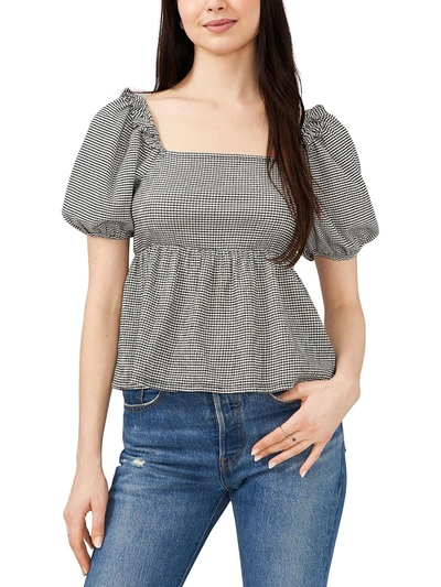 Riley & Rae Womens Check Print Square Neck Peplum Top In Black