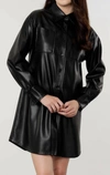 DOLCE CABO VEGAN LEATHER SHIRT DRESS IN BLACK