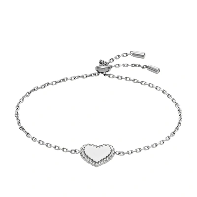Fossil Women's Elliott Stainless Steel Heart Chain Bracelet In Silver