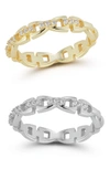 CHLOE & MADISON CHLOE AND MADISON SET OF 2 MIXED METAL CHAIN LINK CZ RING
