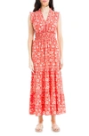 Max Studio Sleeveless Smocked Floral Print Tiered Maxi Dress In Rdslvcfh-red Slavic Floral