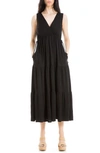 Max Studio V-neck Sleeveless Tiered Maxi Dress In Black