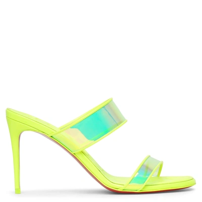 Christian Louboutin Just Loubi 85 Neon Leather-trimmed Iridescent Pvc Mules In Yellow