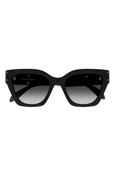 Alexander Mcqueen Acetate Cat-eye Sunglasses W/ Logo Detail In 001 Shiny Solid B