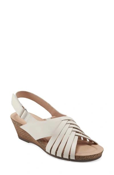 Earth Women's Hartie Round Toe Stacked Heel Dress Sandals In Cream Leather